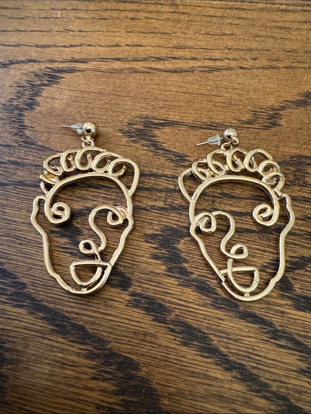 Silly Face Gold Colored Earrings